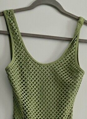 h.i.p. Olive Green Mesh Scoop Neck Tank Bodysuit
